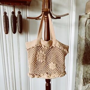 Vintage Wool & Silk Crochet Knit Boho Handbag Purse